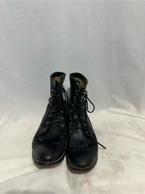 Vintage Justin Black Leather Lace Up Kiltie Roper Packer Boots Size 8.5